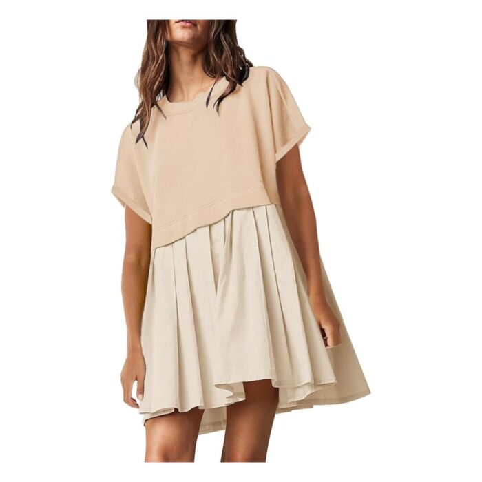 knee length dresses for ladies Trina Patchwork Pleated Mini Dress – Bella Chix Co main image 0
