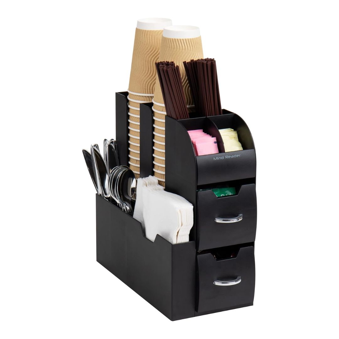 Mind Reader Organisateur De Comptoir 4 Compartiments - Support Tasses Et Condiments Café Cuisine