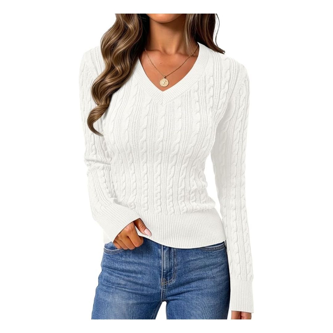 V-Neck Cable Knit Sweater - Mik Zenon